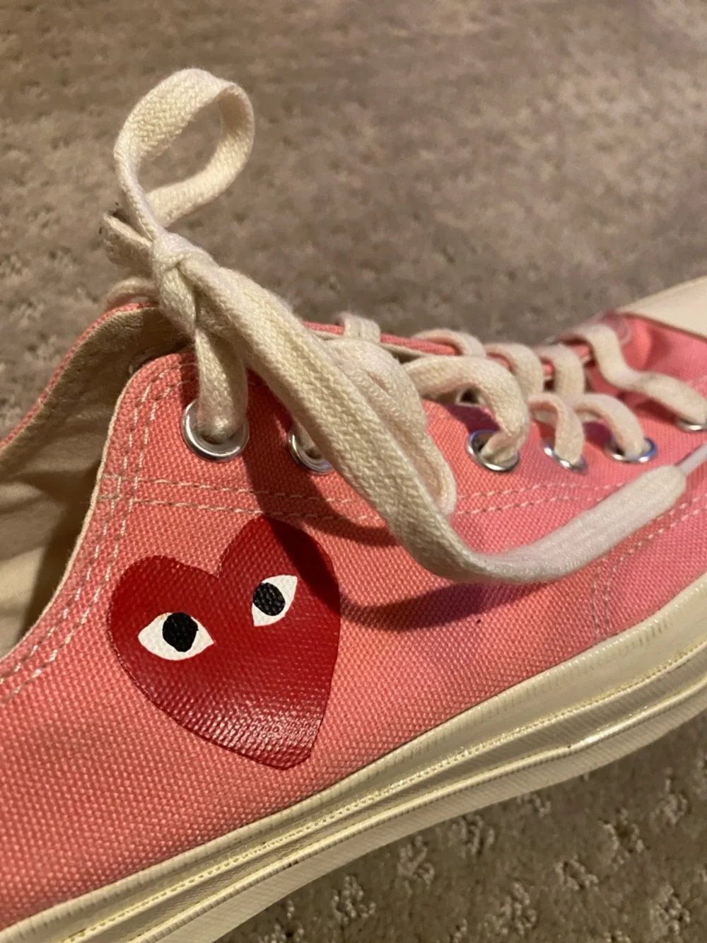 Converse Comme des Garcons Pink Low-Top Canvas Sneakers with Heart Logo - Picture 3 of 10
